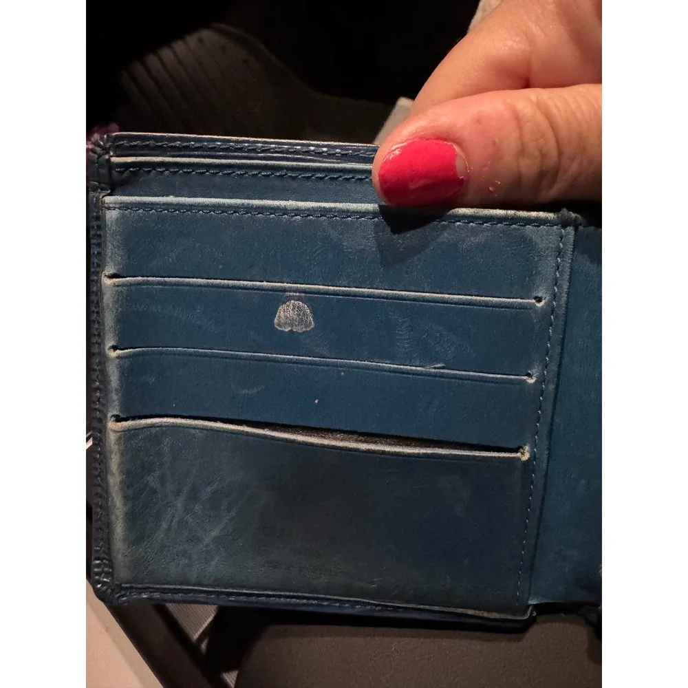 Louis Vuitton Blue Epi Leather Bifold Wallet w/Coin Pouch Authentic Vintage Worn